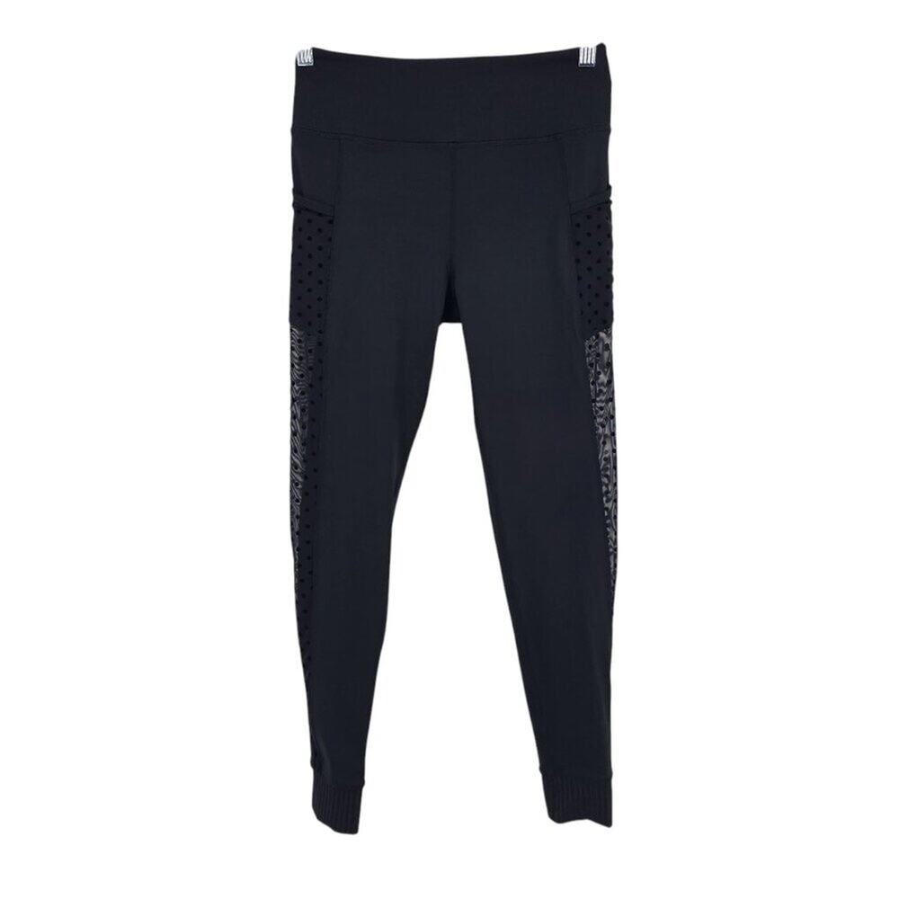 Alala Womens Black High-Waisted Leggings Side Mesh & Polka Dot Size Small